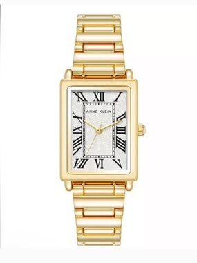 Anne Klein Gold and White Rectangular Roman Numeral Bracelet Watch